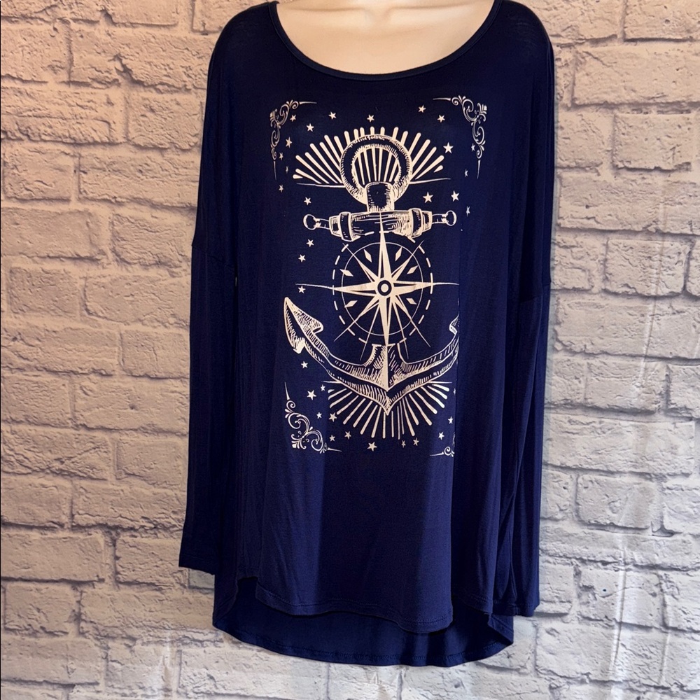 Nautical Navy Long Sleeve Women's Tee 3XL